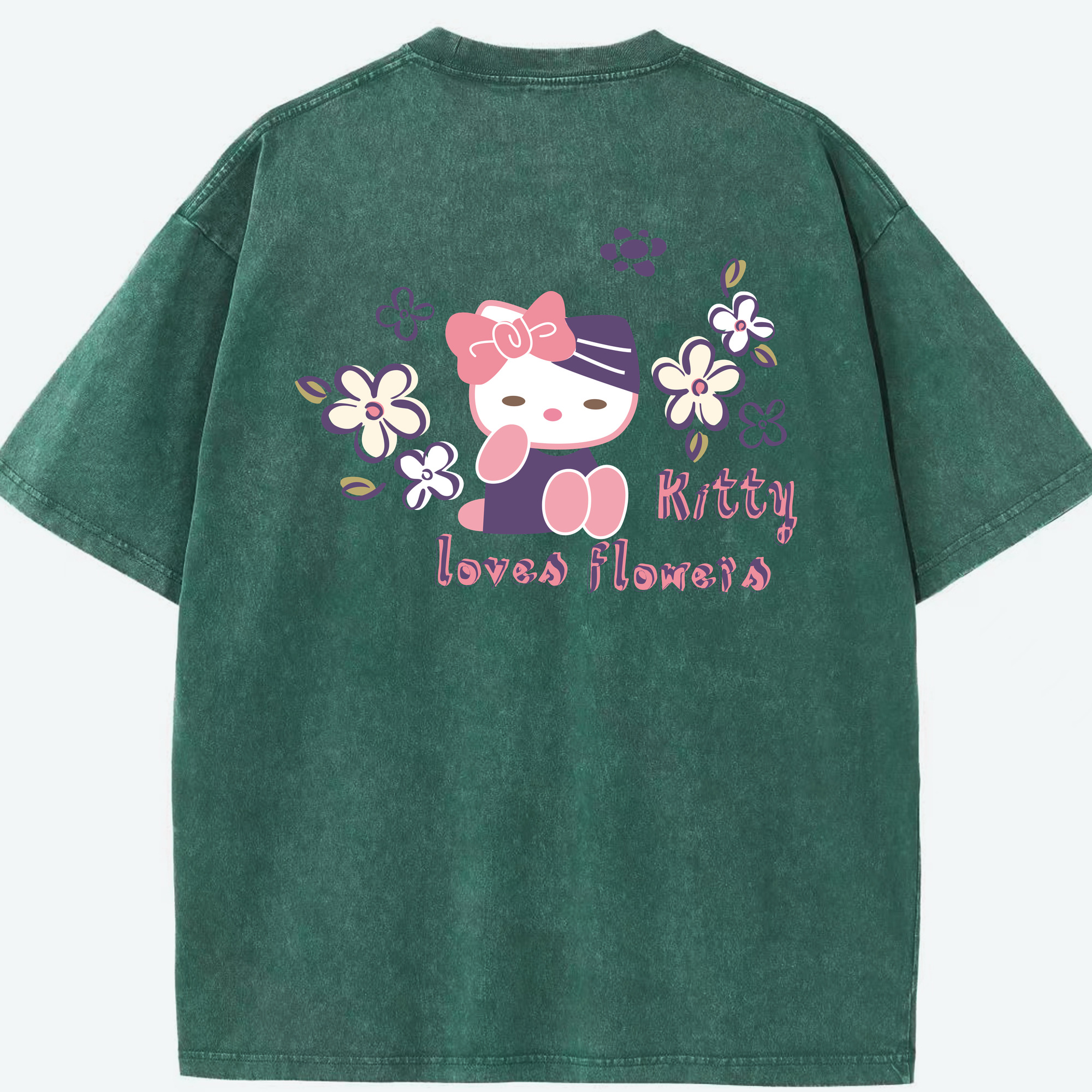 （画像用） Hello Kitty ハローキティ 綿100% ヴィンテージ風 半袖Tシャツ（背面プリント）